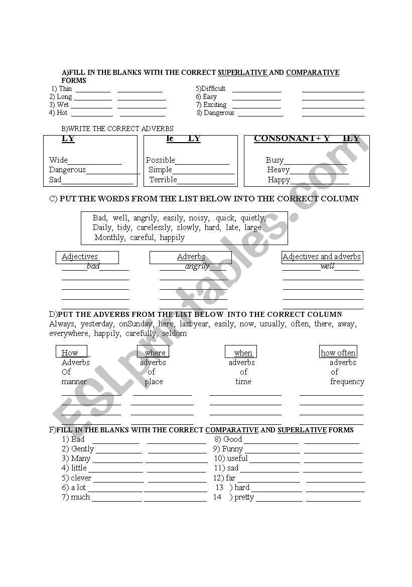 adjectives and adverbs worksheet