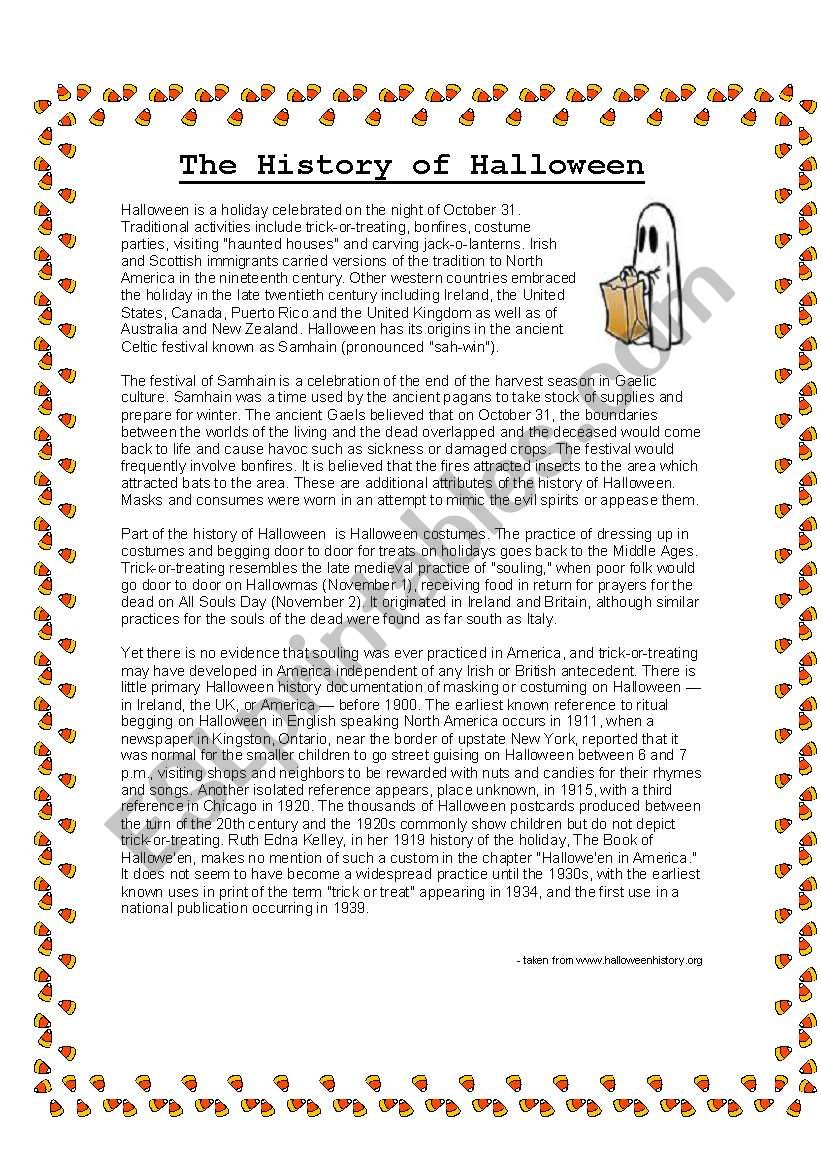 Halloween History worksheet