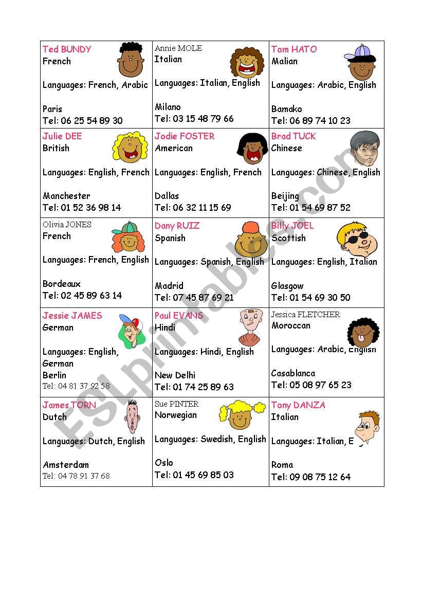 Oral expression in pairs worksheet