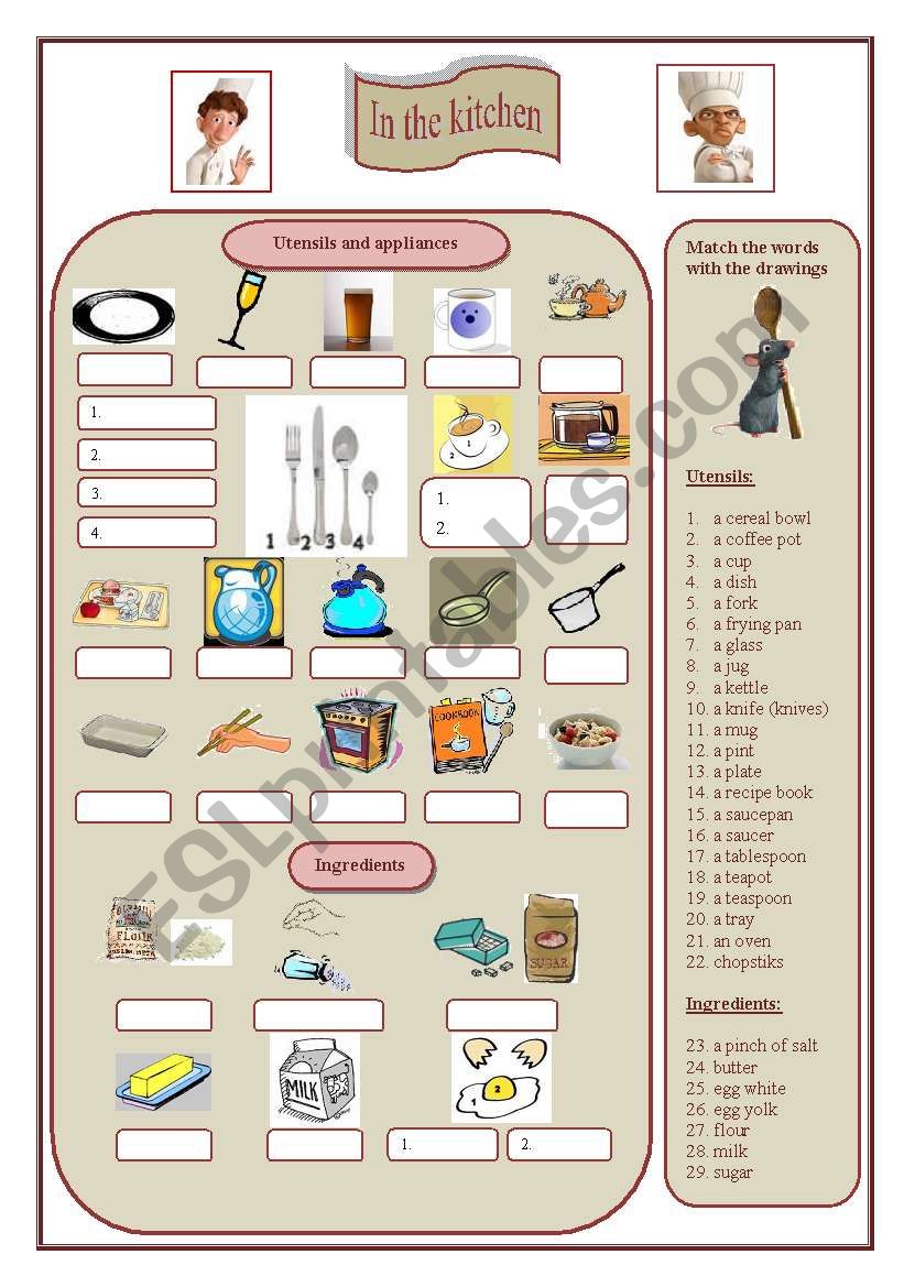 In the kitchen Part 1 (Utensils and kitchen appliances, a few ingredients)