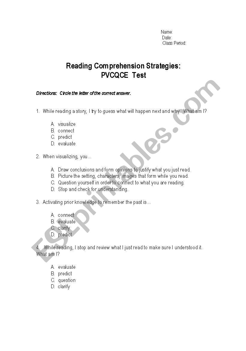 Reading Comprehension:  PVCQCE