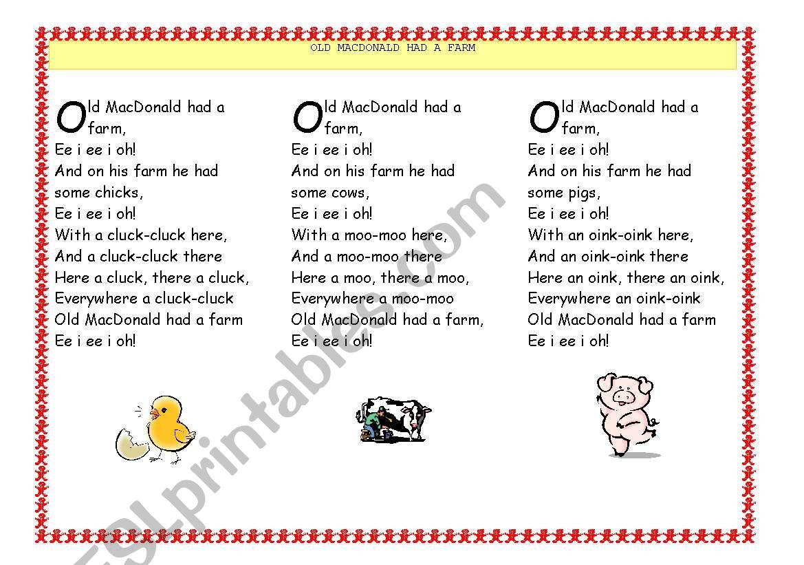 OLD MACDONALD HAD A FARM worksheet