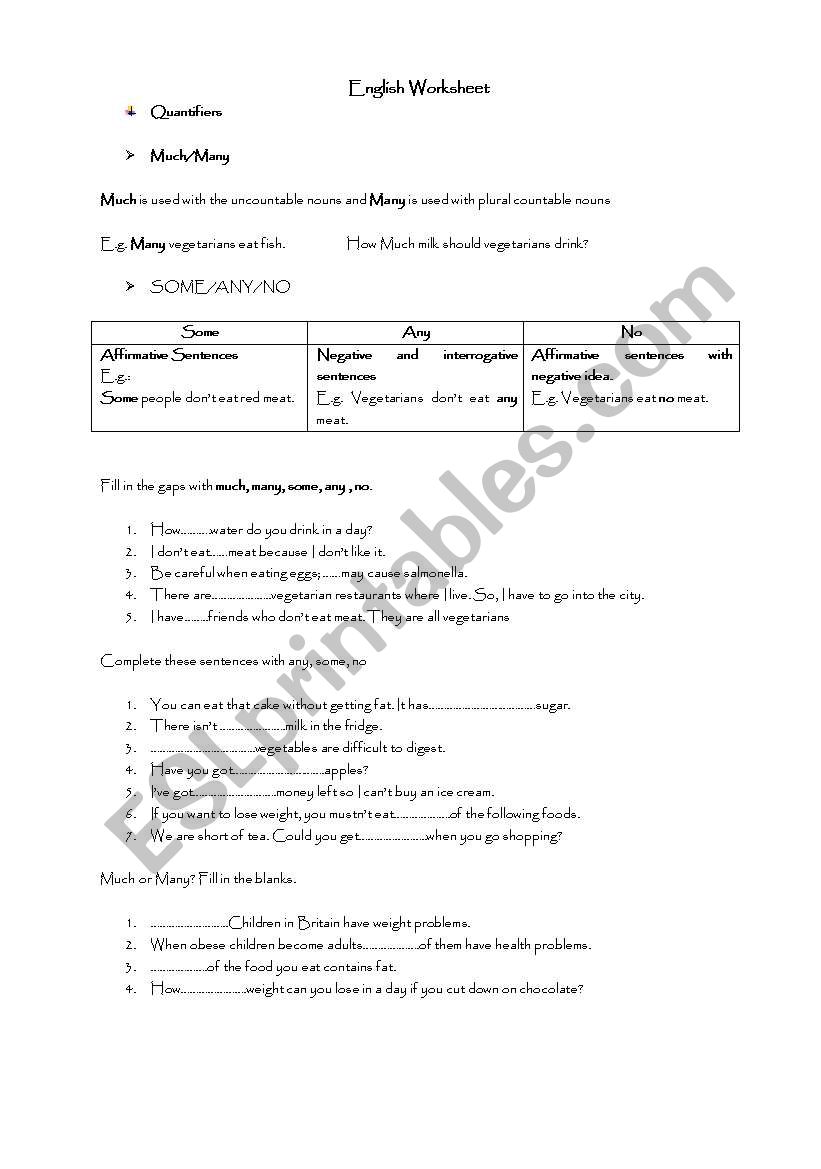 Quantifiers worksheet