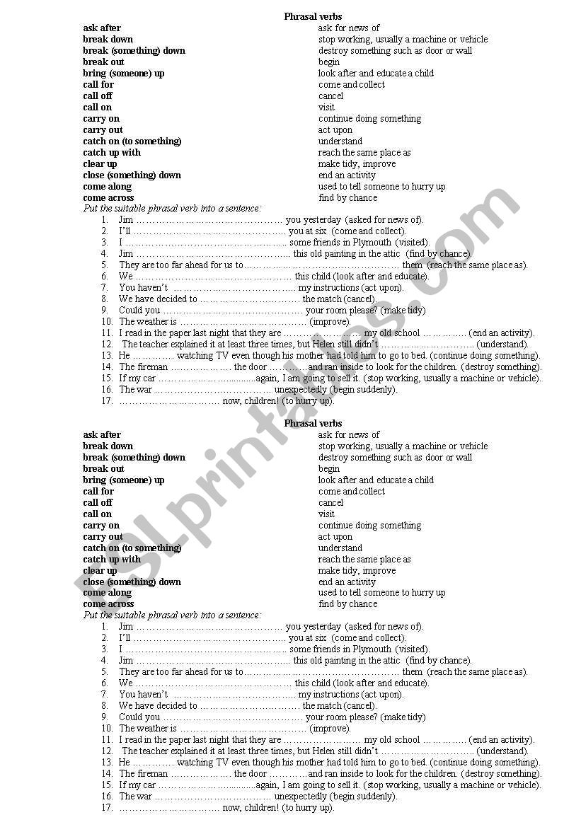 Phrasal verbs worksheet