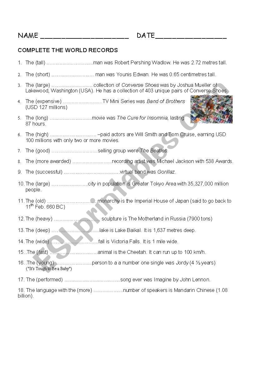 WORLD RECORDS worksheet