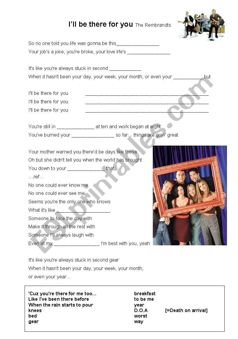 Ill be there for you worksheet