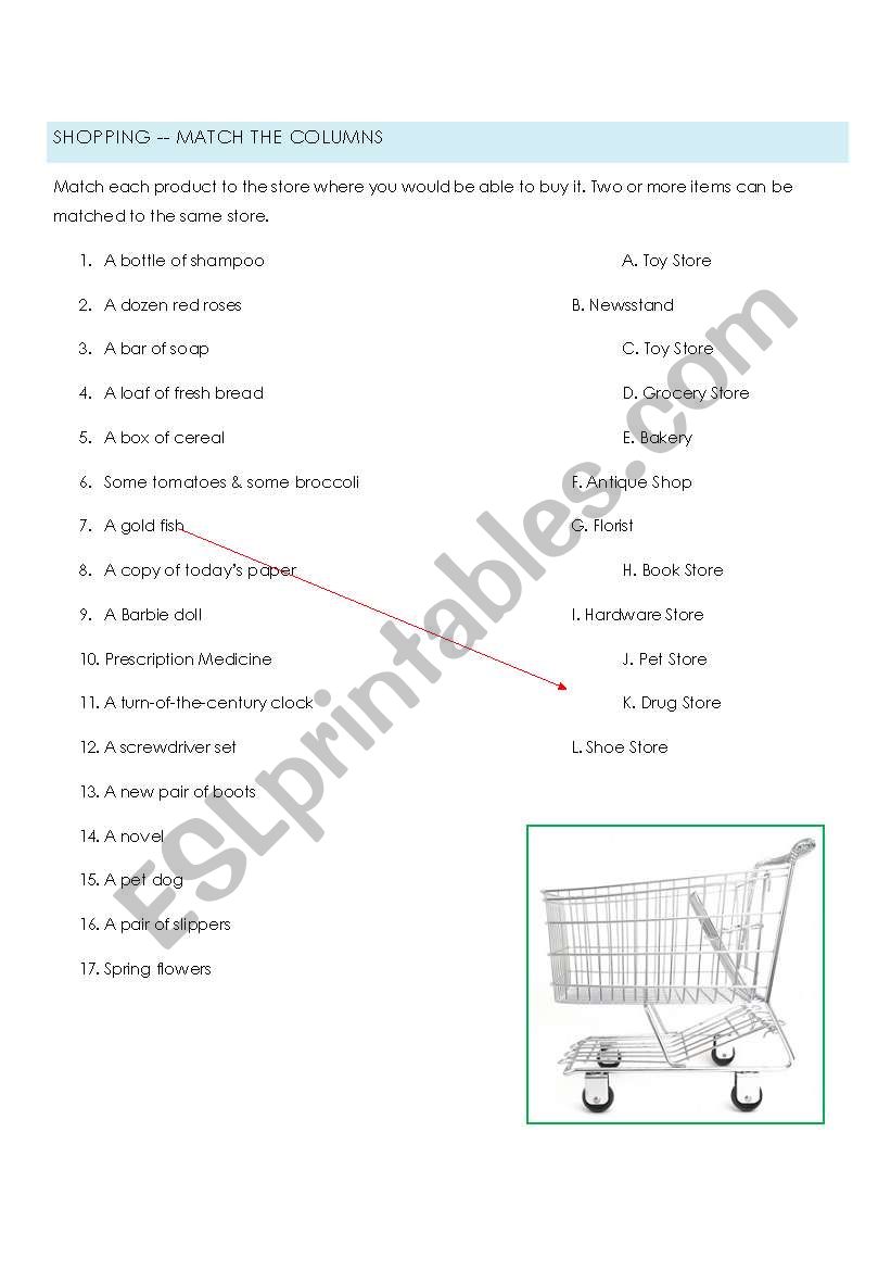 Shopping -- Match the Columns worksheet