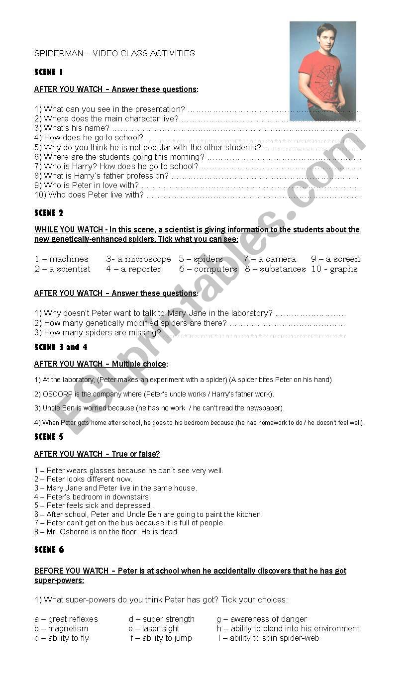 SPIDERMAN  worksheet