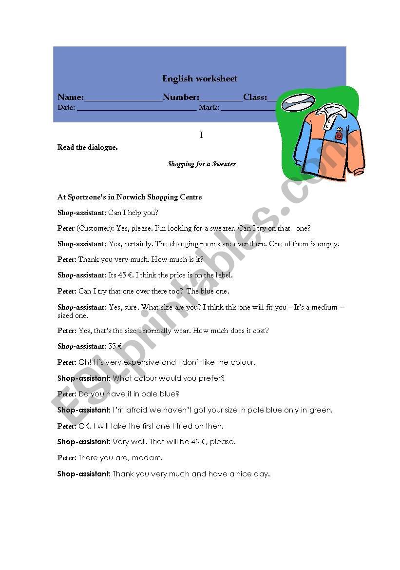 shopping test worksheet