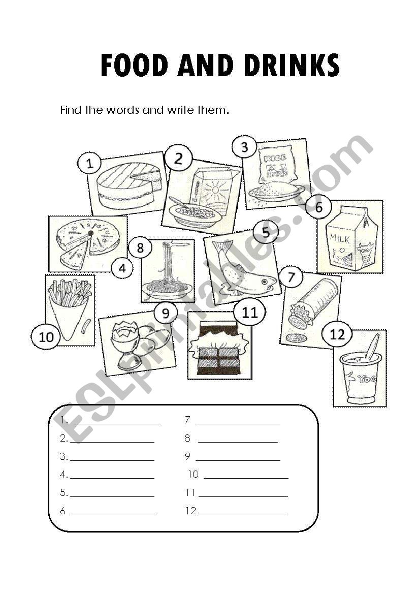 FOOD AND DRINKS worksheet