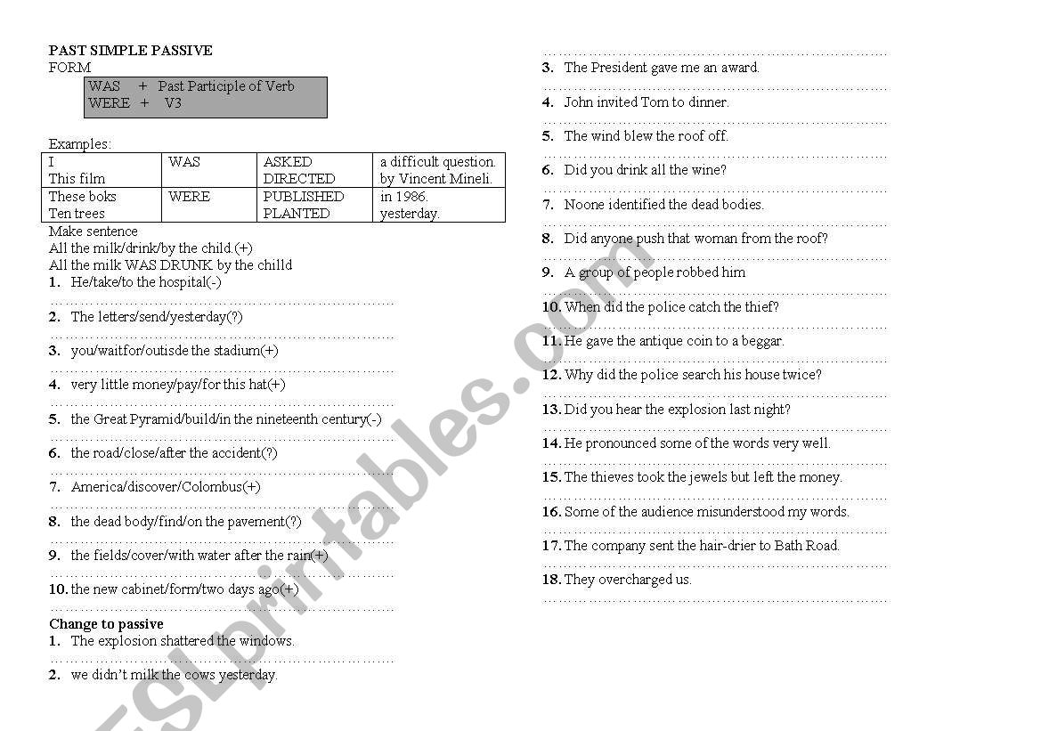 Past Simple Passive worksheet