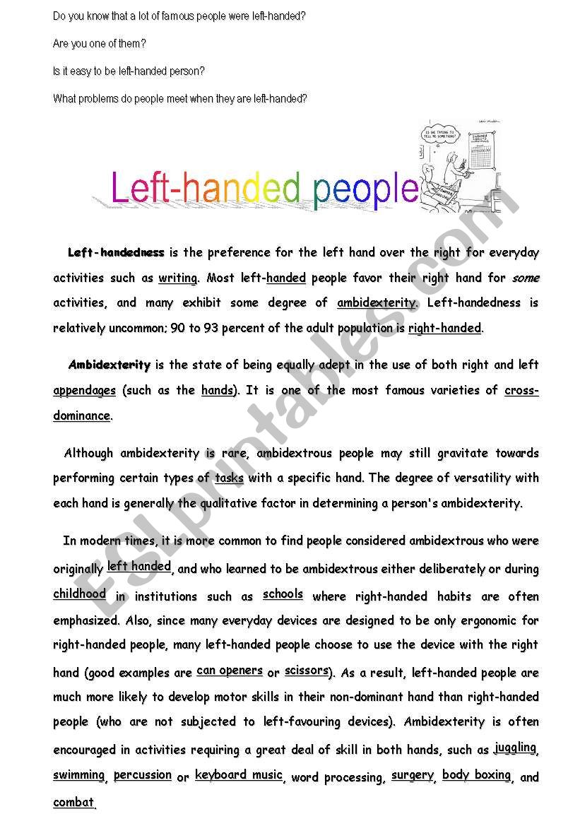 Left-handed People worksheet