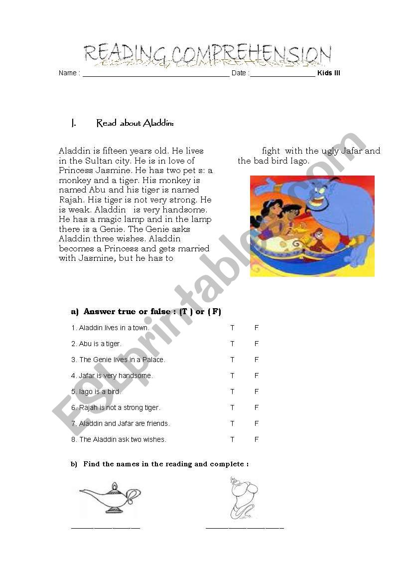 aladdin worksheet