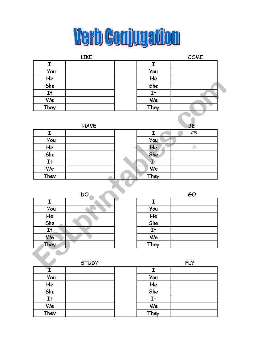 Verb Conjugation Worksheet Esl