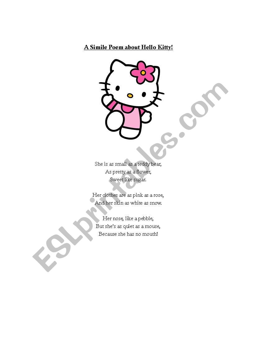 Simile Poem - Hello Kitty worksheet