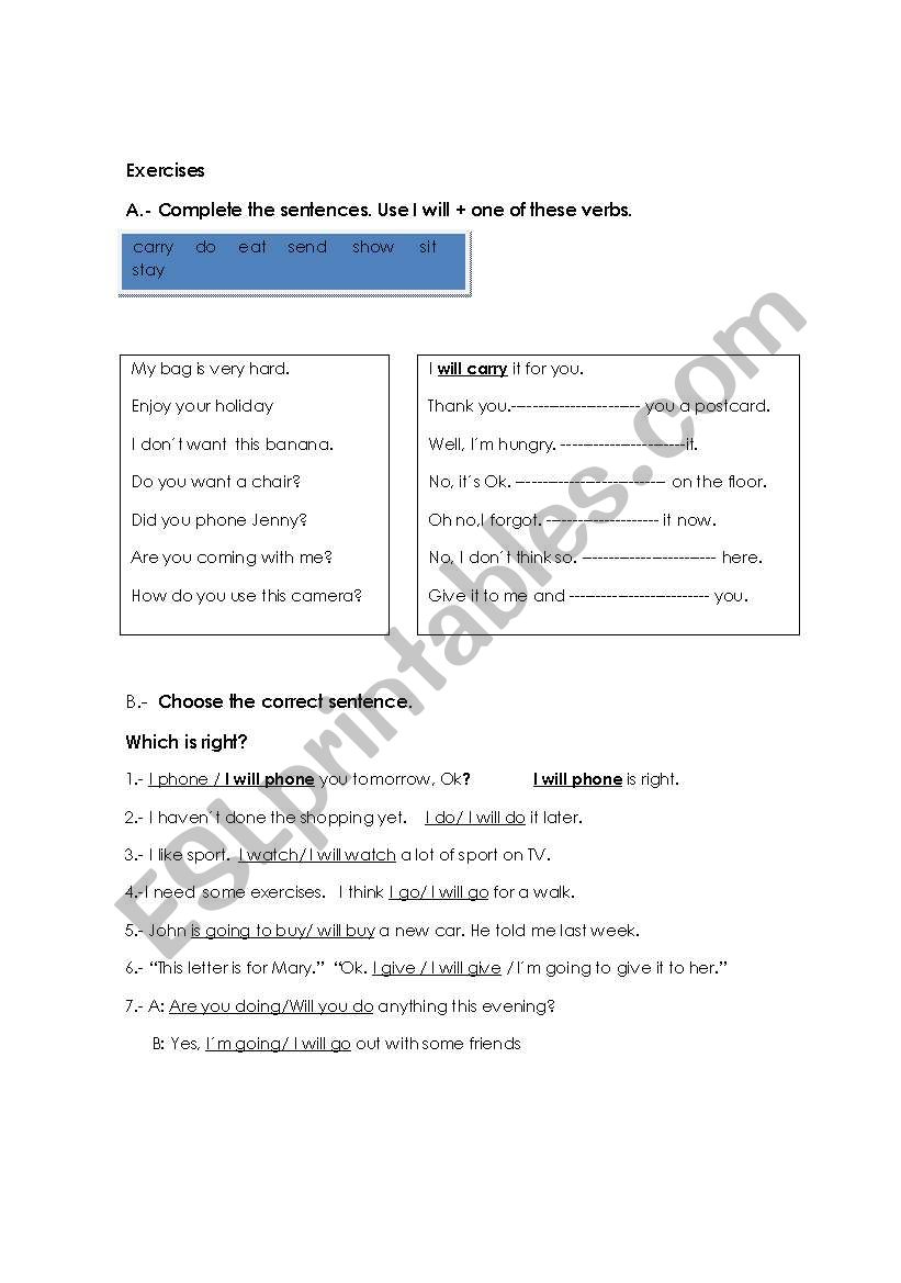 wiil future worksheet