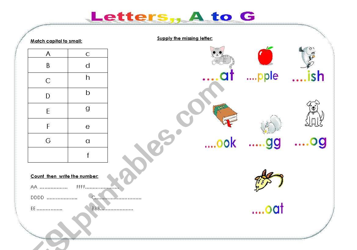 alphabet A to G worksheet