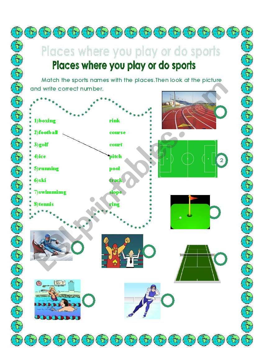 Places where you play or do sports with answer key :)