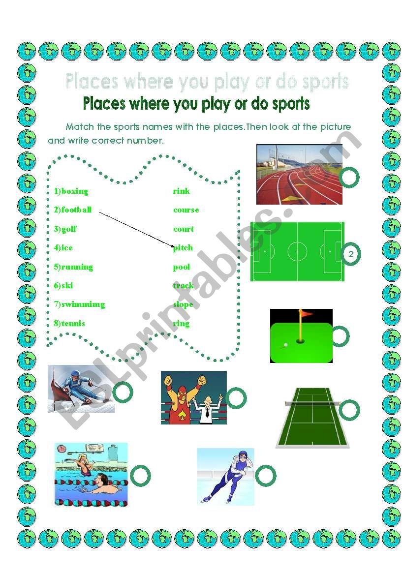 Places where you play or do sports with answer key :)