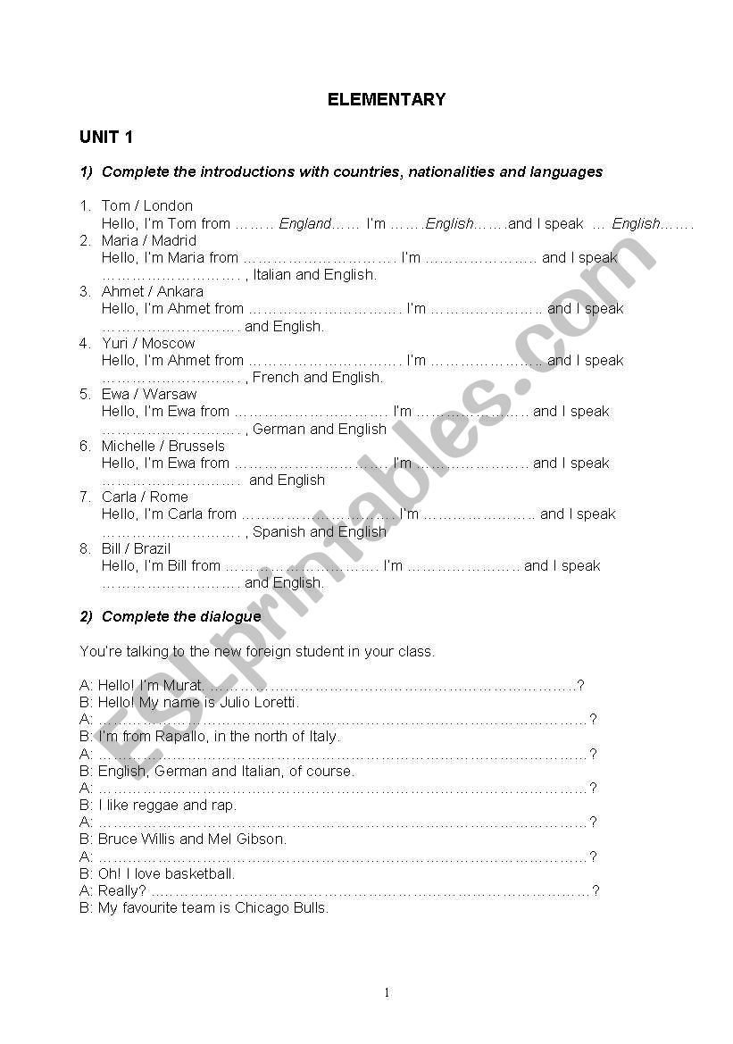 ELEMENTARY worksheets(mixed) worksheet