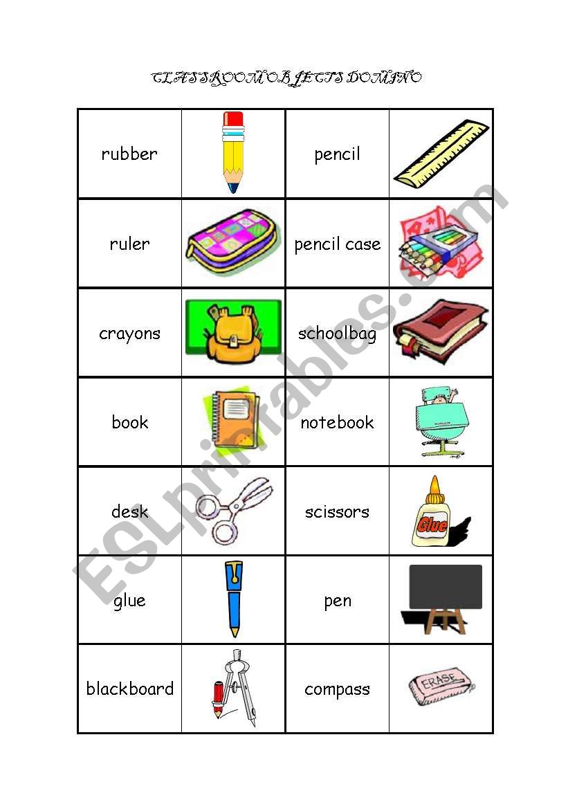 Classroom objects domino  worksheet