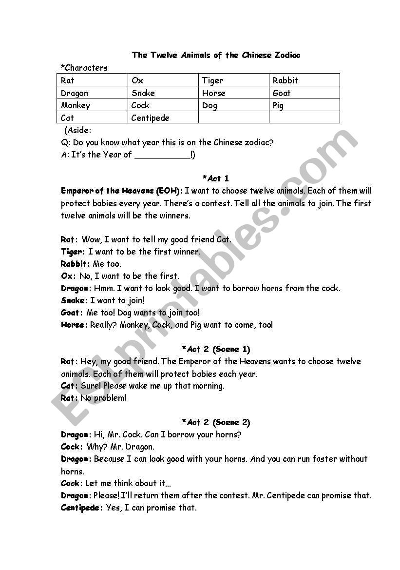 Drama role play - 12 animals of the chinese zodiac