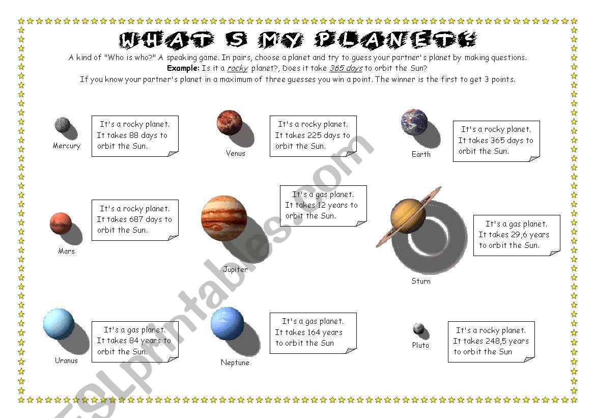 WhatÂ´s my planet? worksheet
