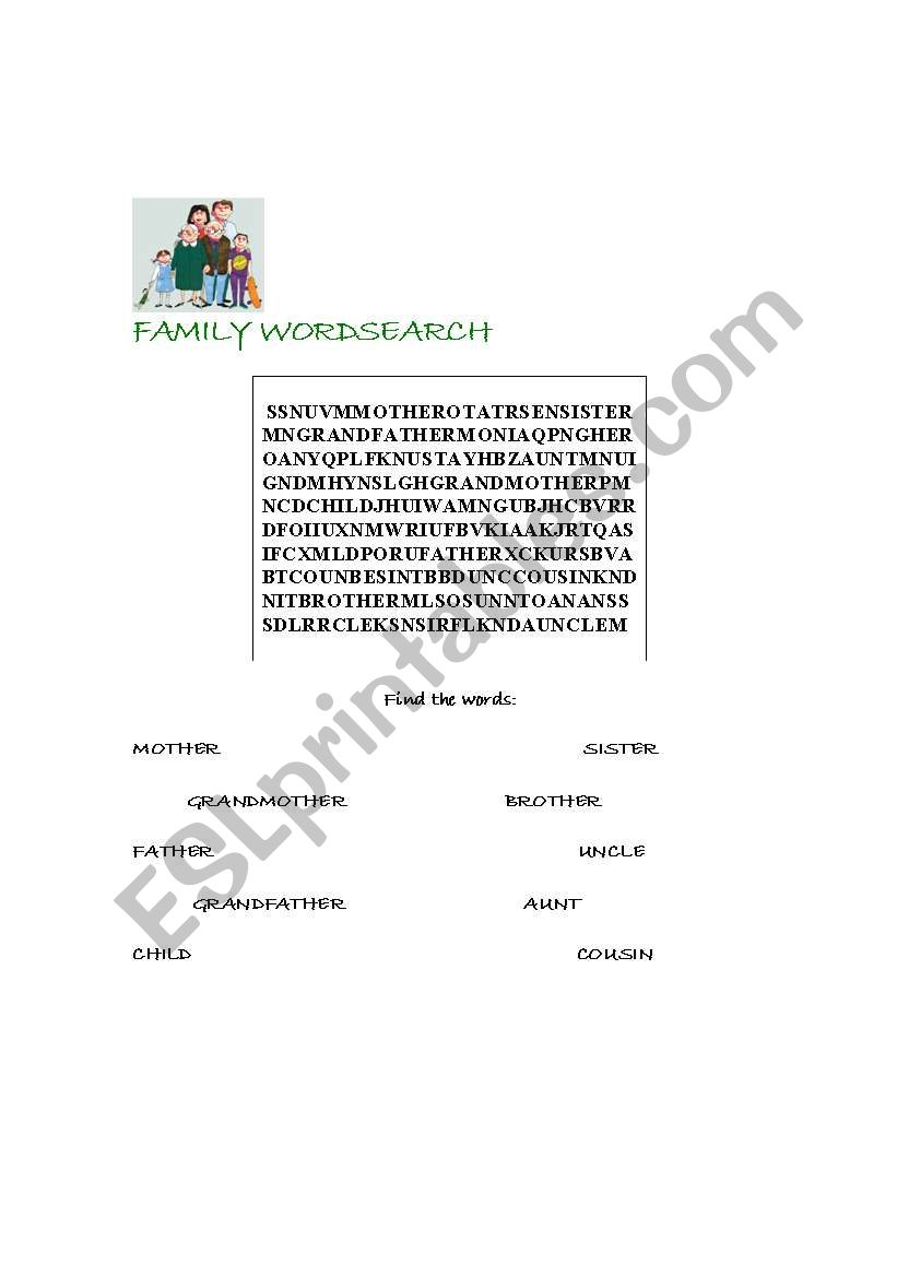 Family  Wordsearch worksheet