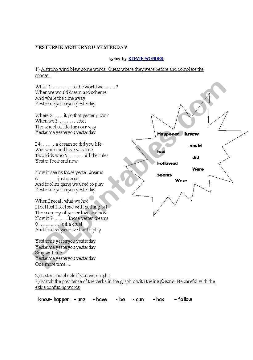 simple past song worksheet