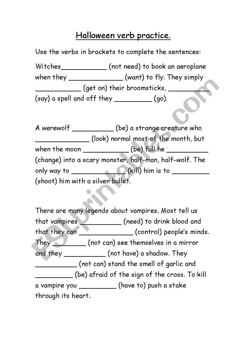 Halloween Verb Practice worksheet