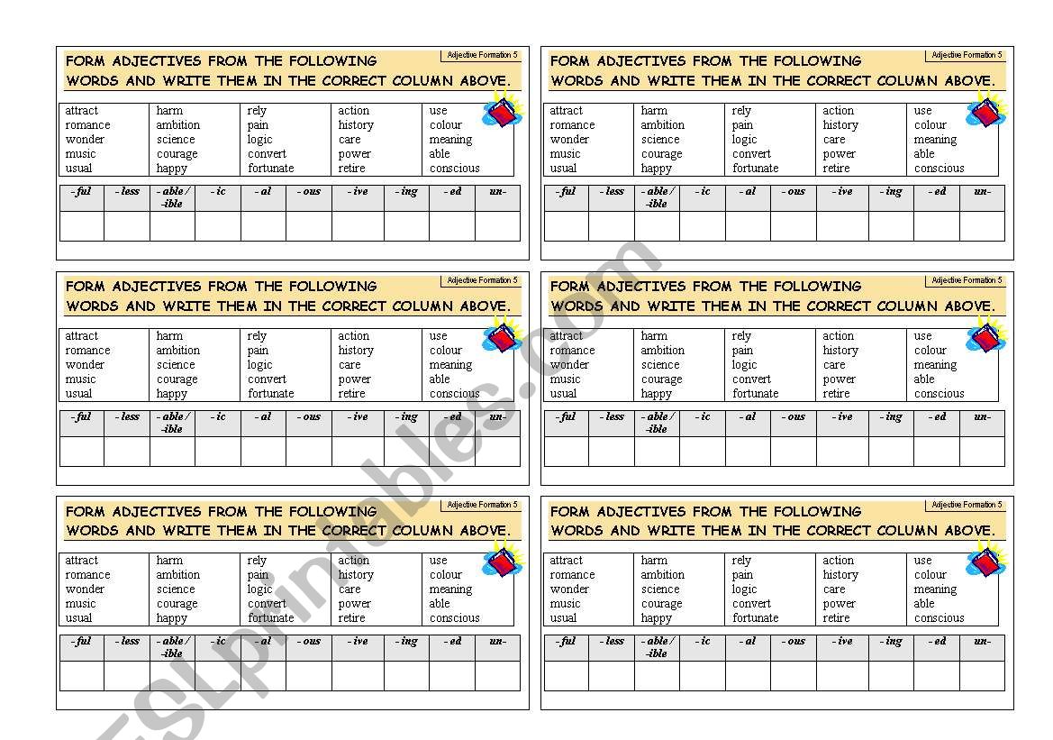 Adjective Formation worksheet