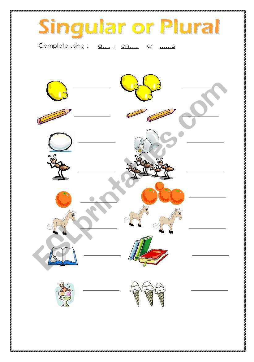 singular plural worksheet