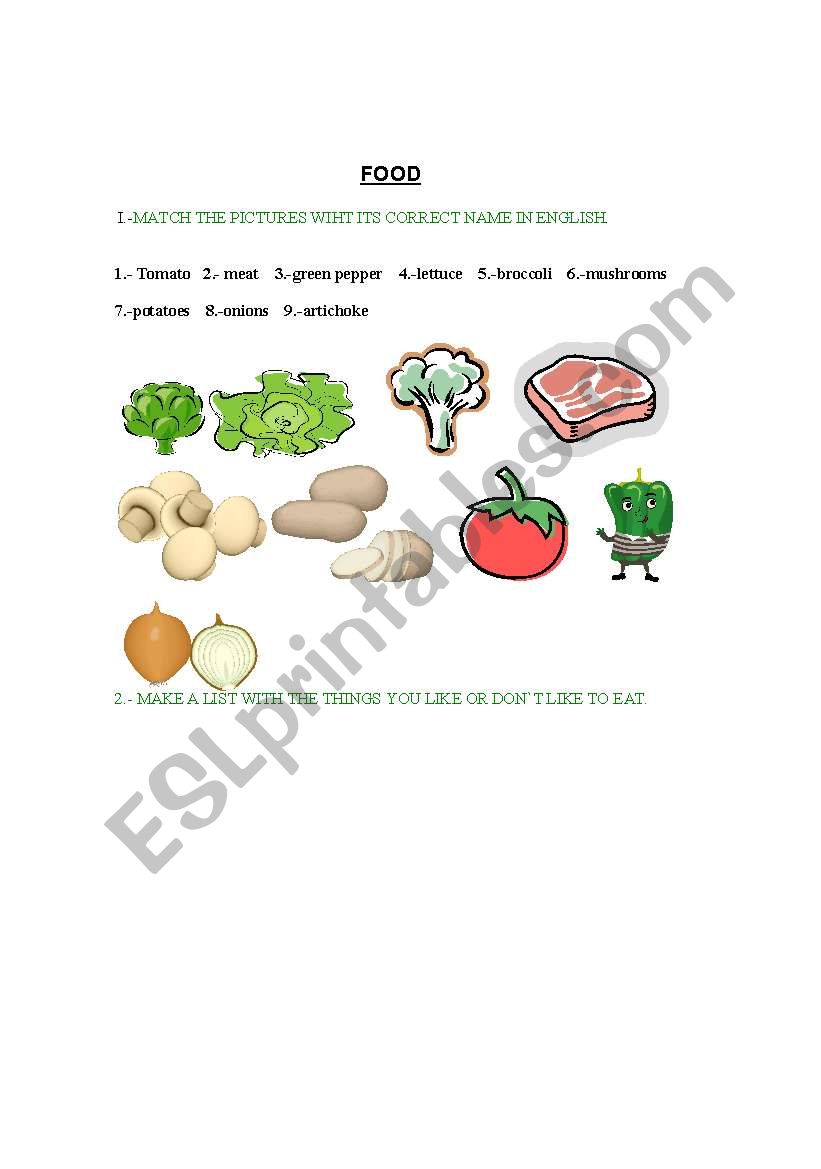 FOOD worksheet