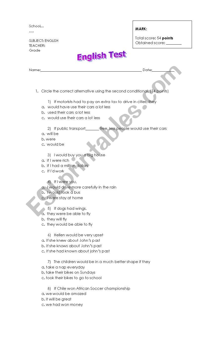 Second conditional+natural disasters test