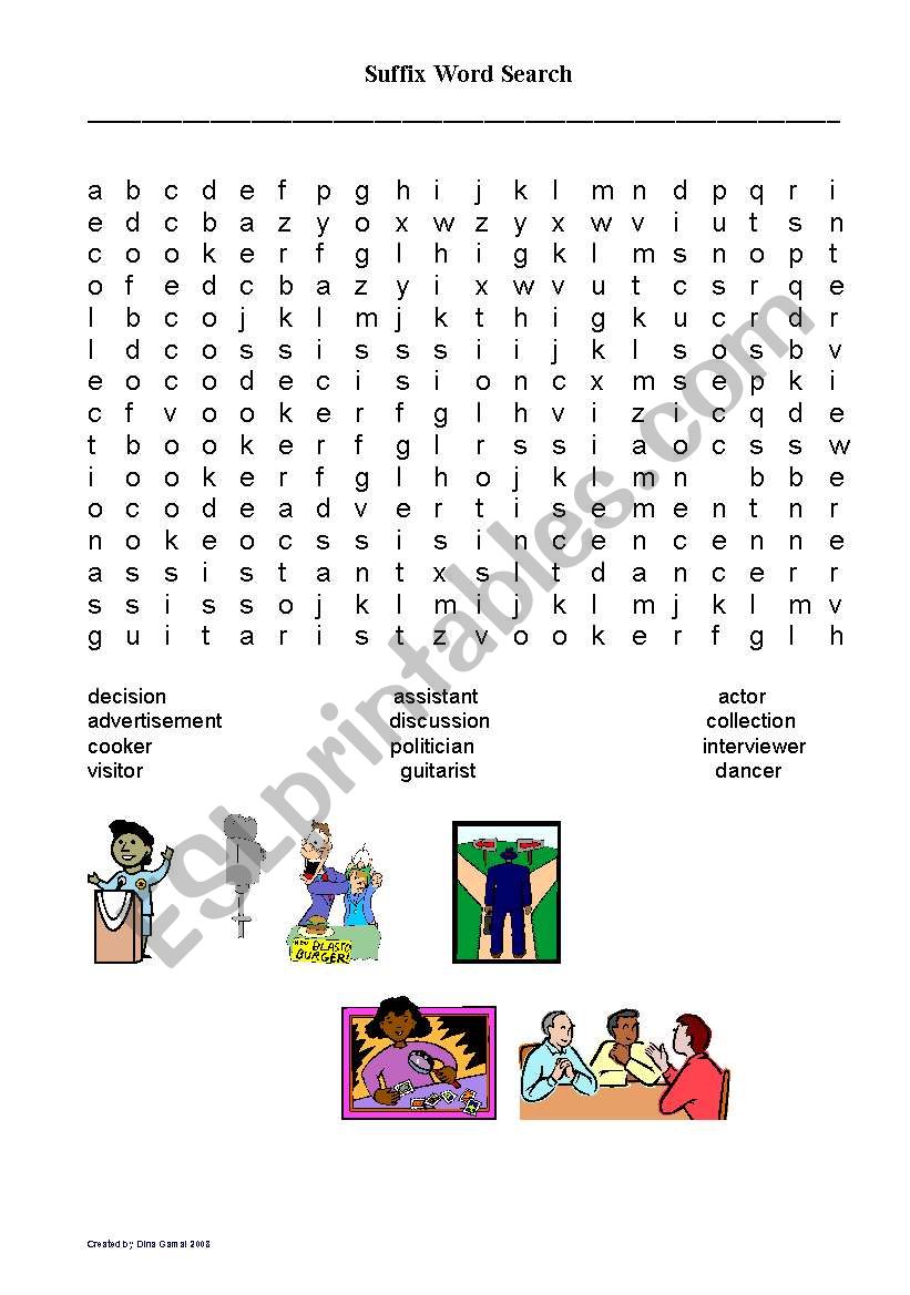 Suffix Word Search worksheet