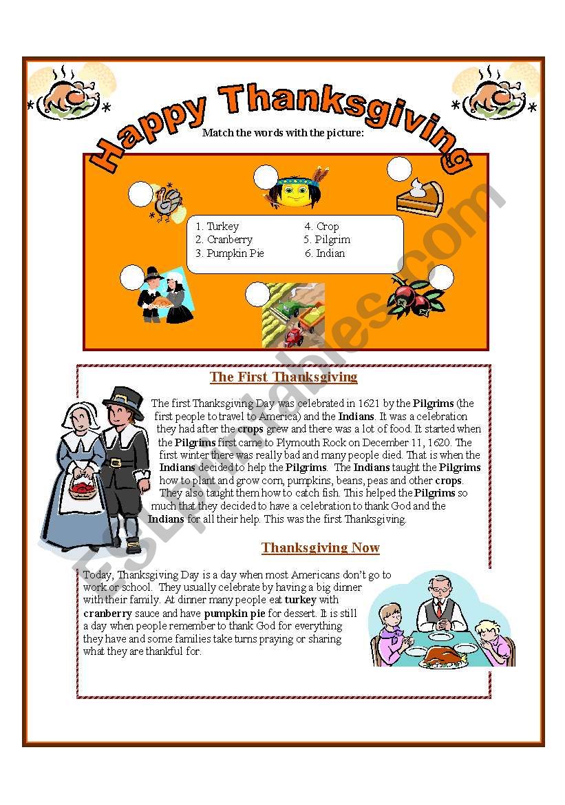 Happy Thanksgiving worksheet
