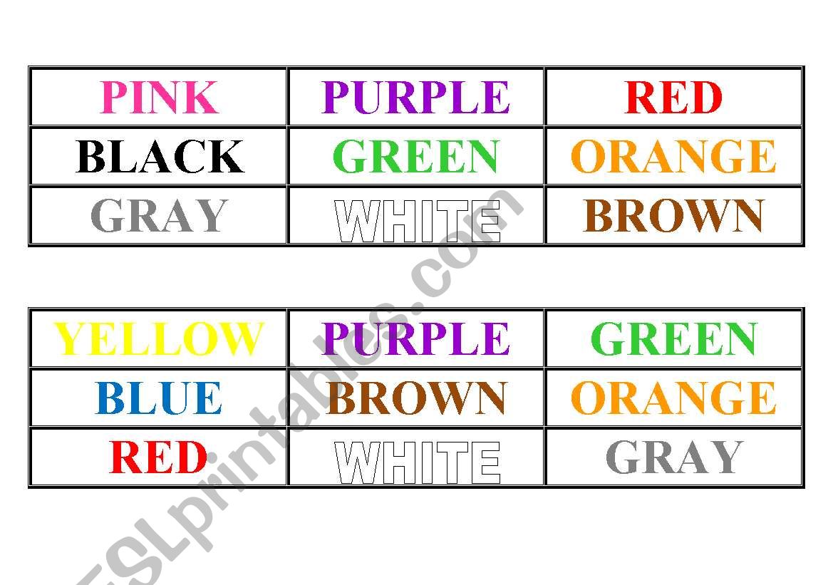 colours bingo worksheet