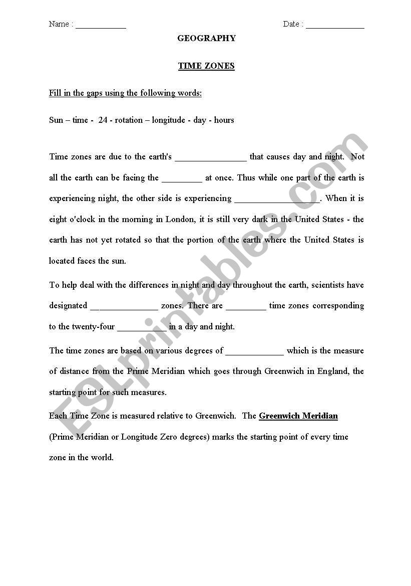 Time zones worksheet