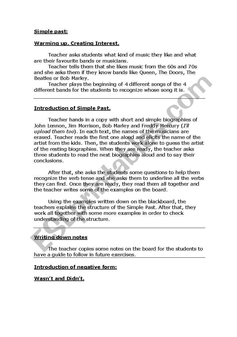 Simple past Plan worksheet