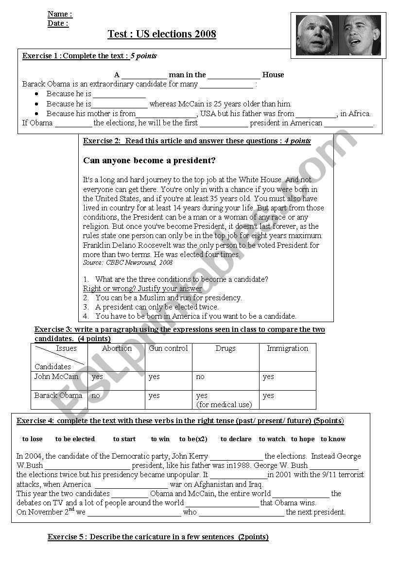 Test US Elections worksheet