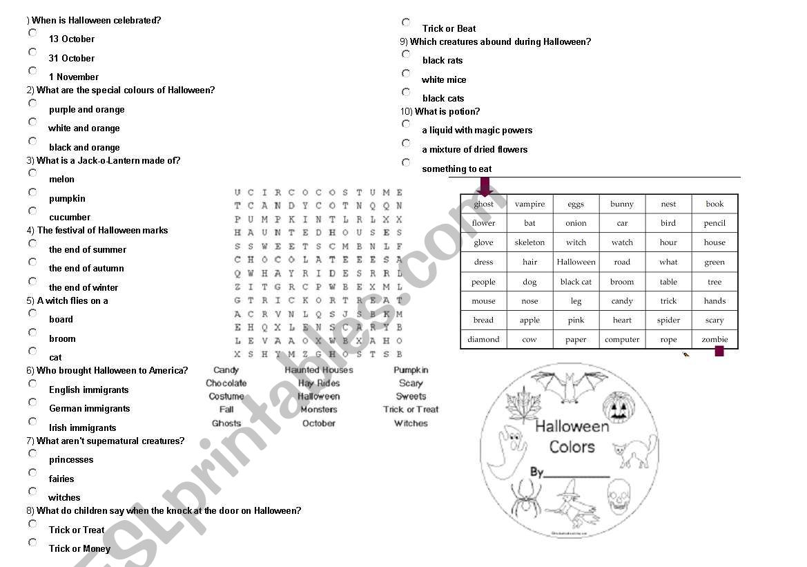 Halloween exercises worksheet