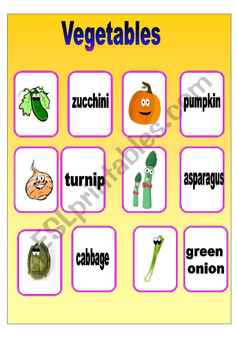 Vegetables Mini flashcards ( part 3 of 3) +  worksheet