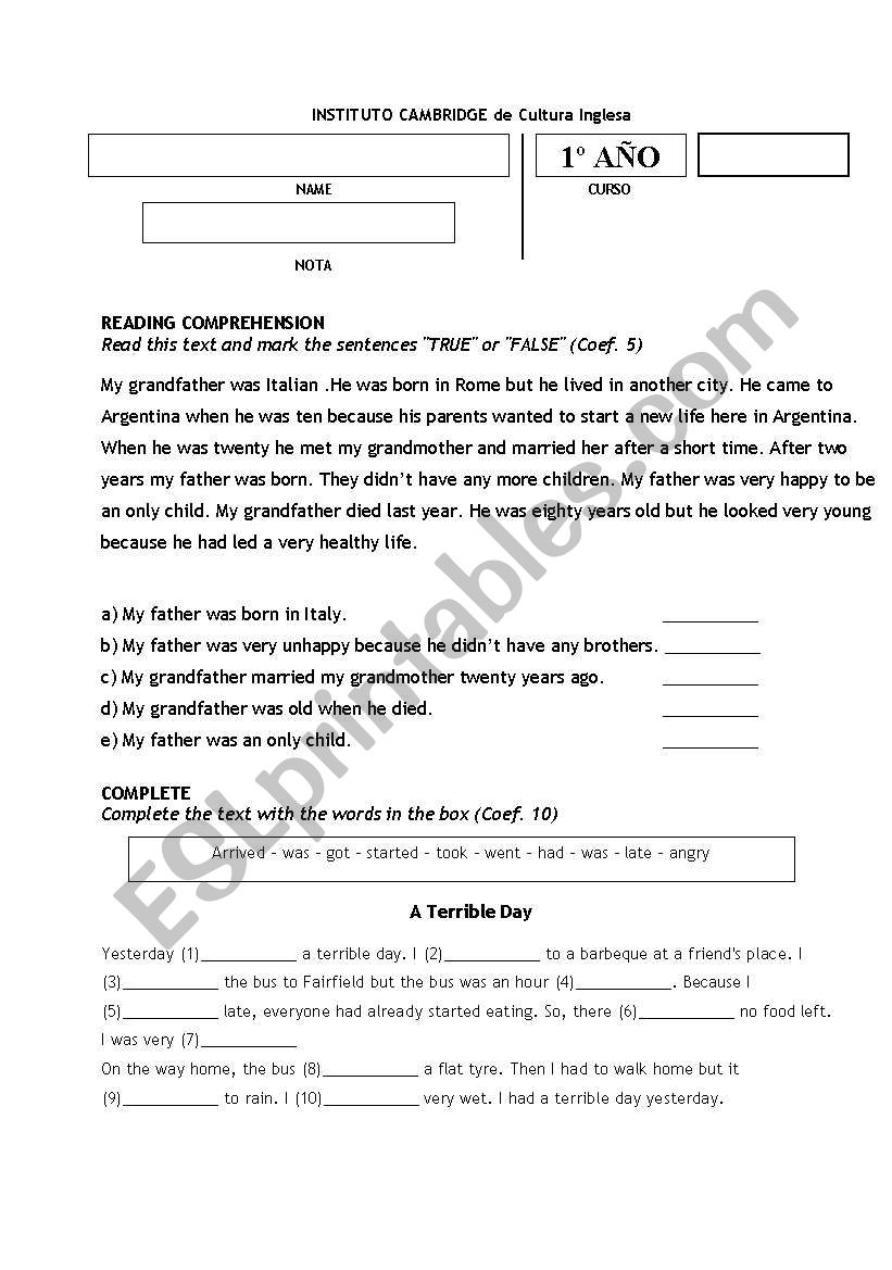 Past Simple worksheet