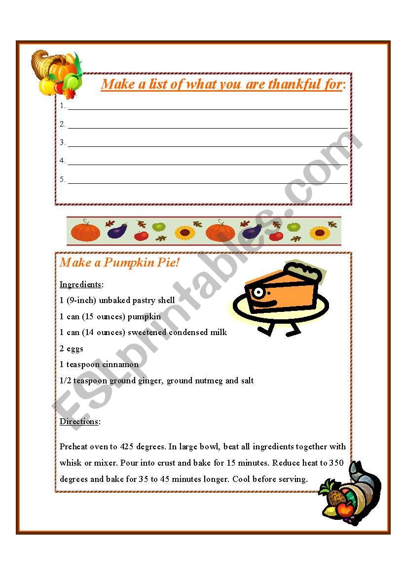 Thanksgiving worksheet