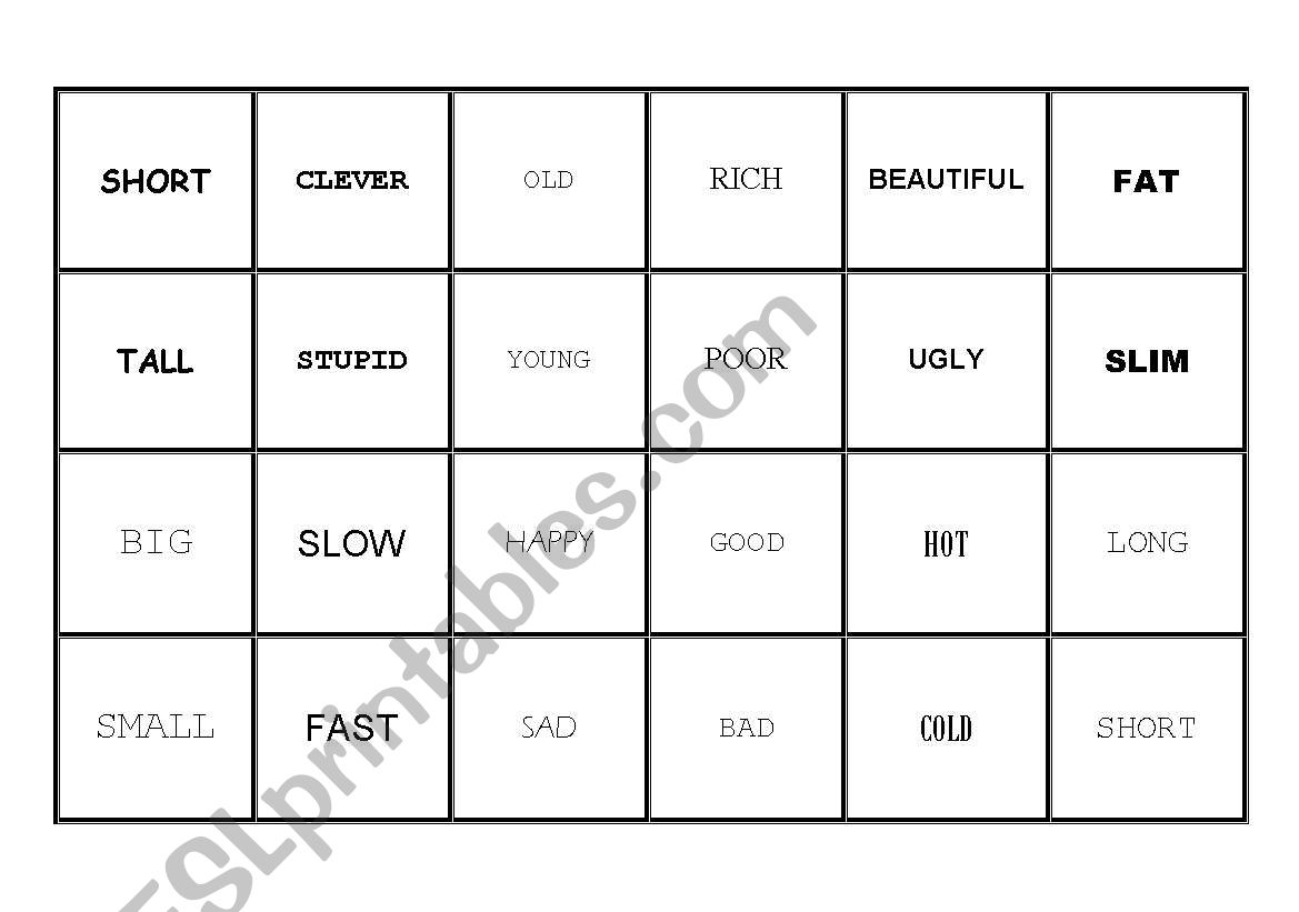 Memory game Opposites worksheet