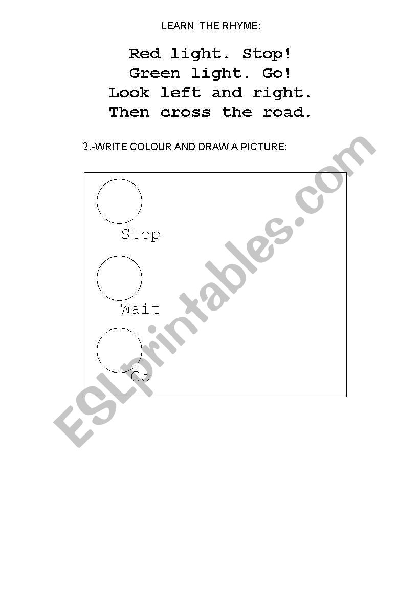 Traffic lights worksheet