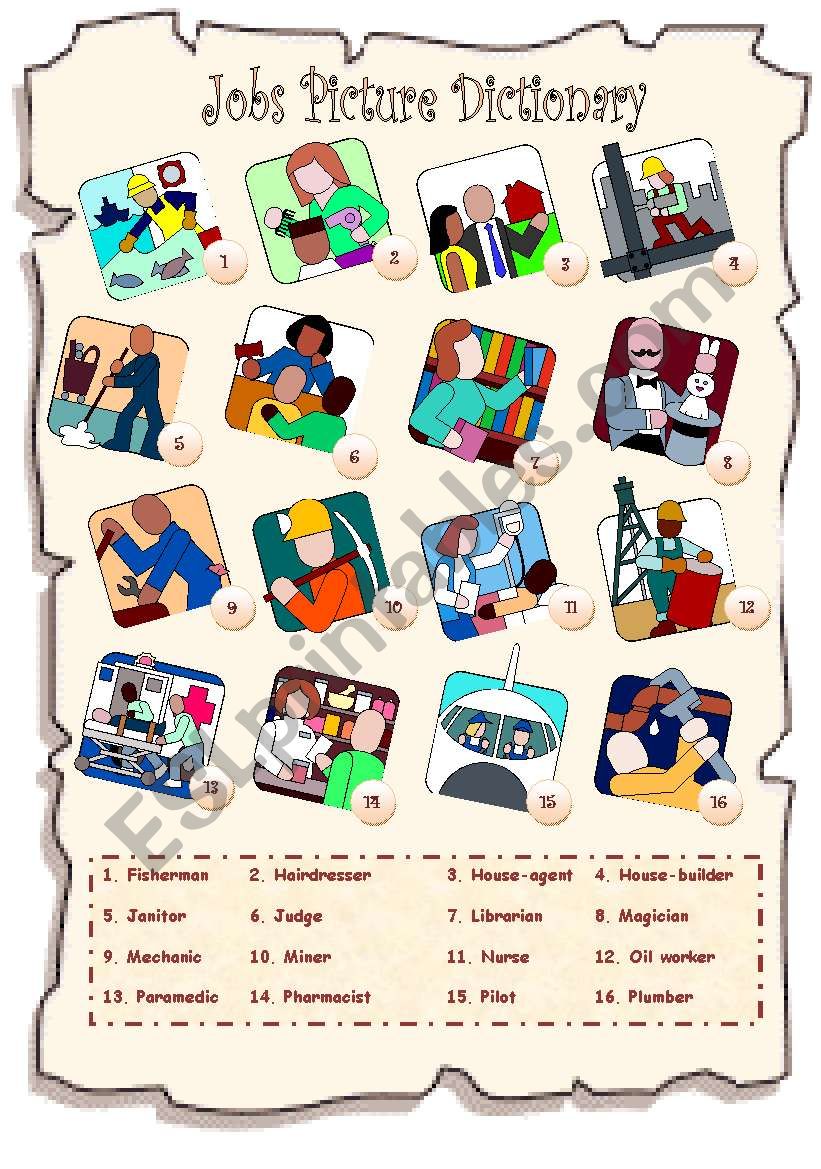 Jobs Picture Dictionary - 2/3 worksheet