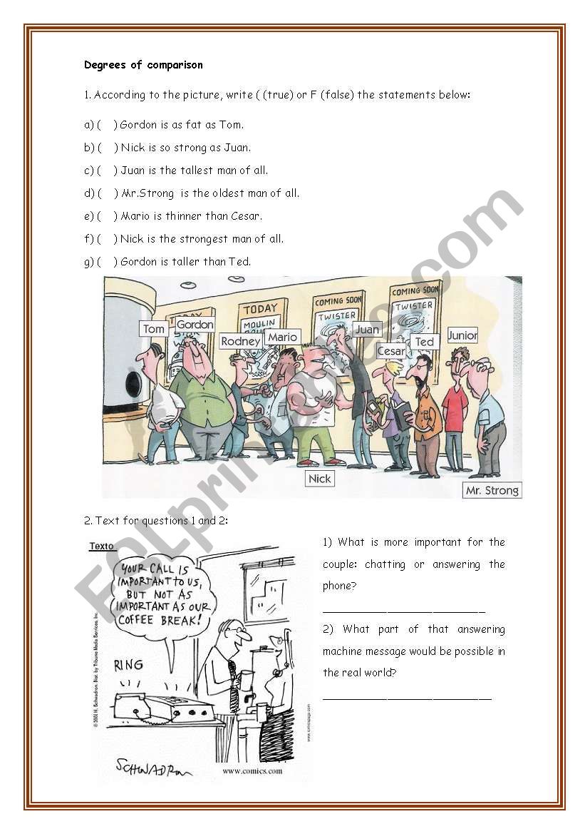 Degrees of comparison worksheet