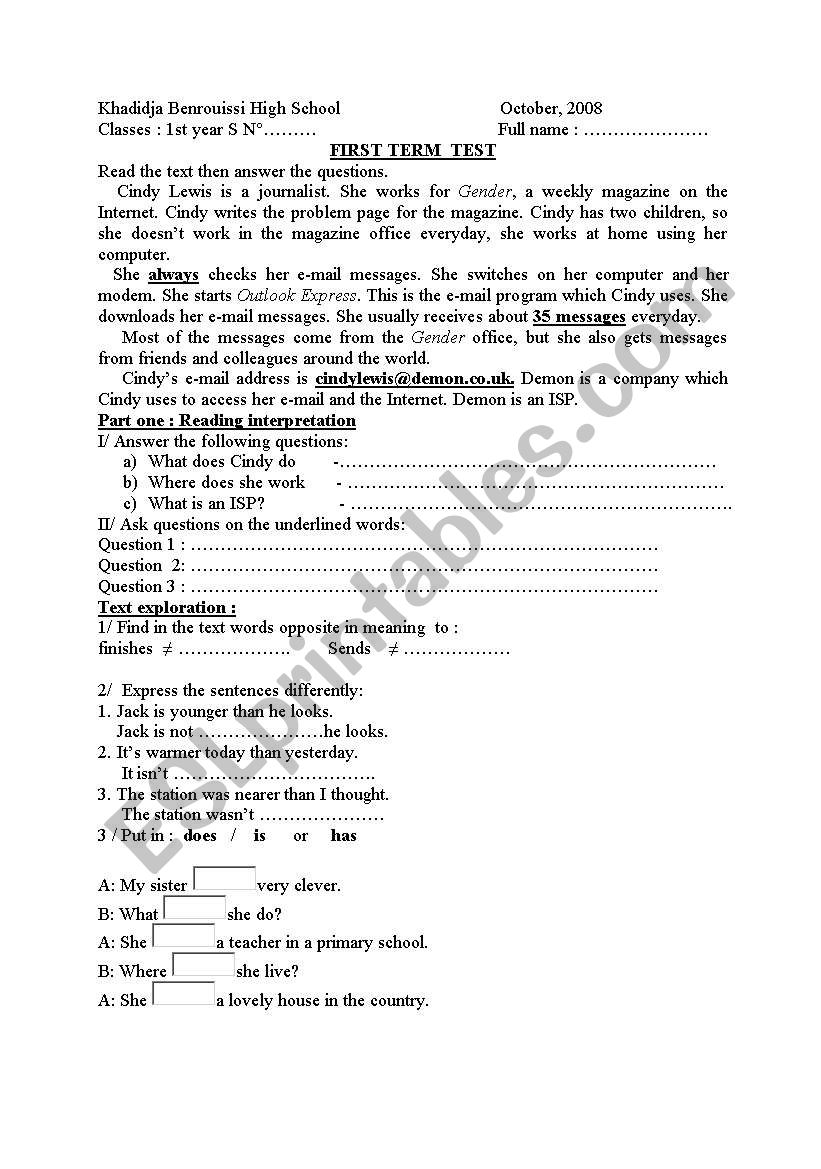 TEST worksheet