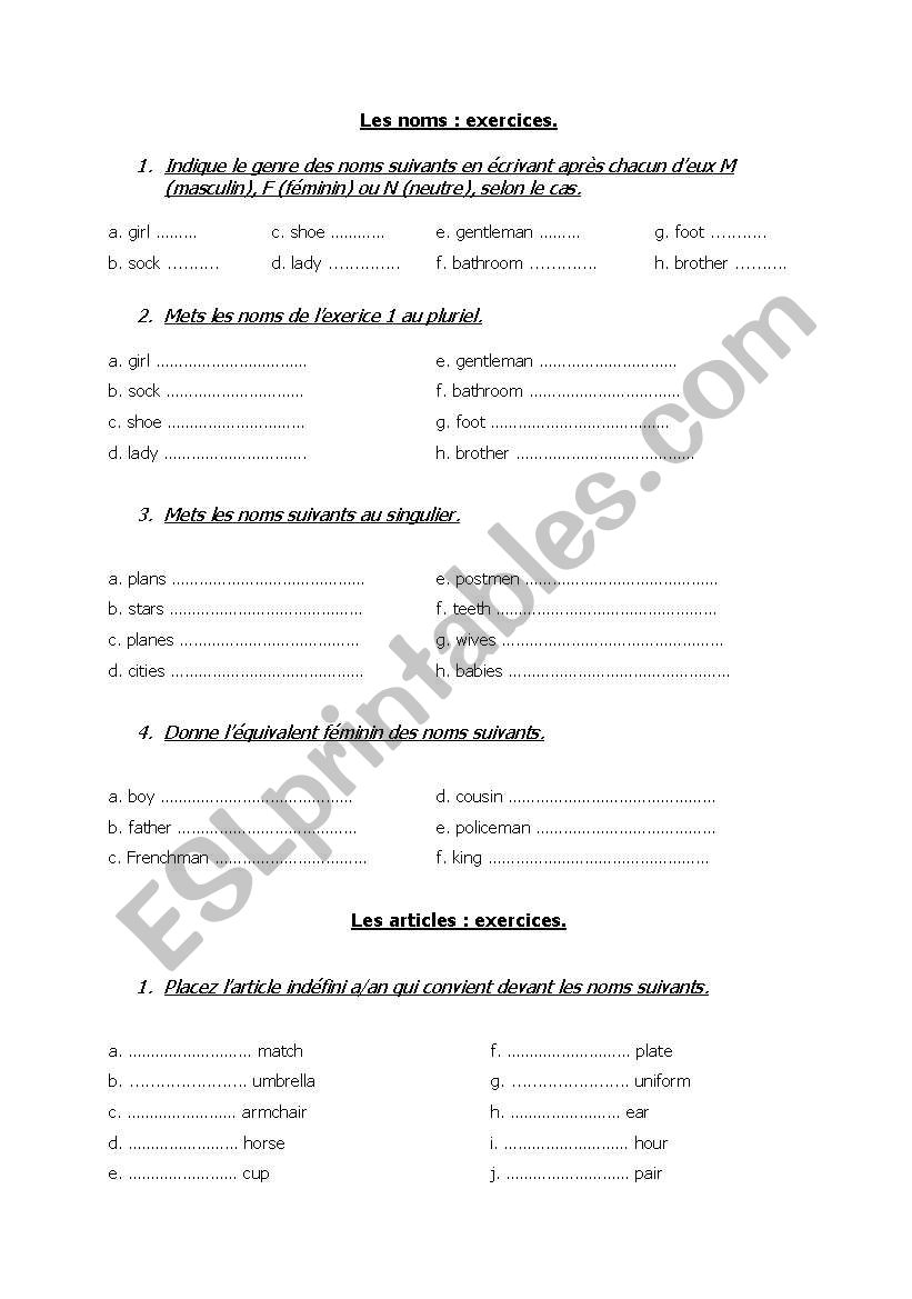 Nouns - Articles: Ex. worksheet